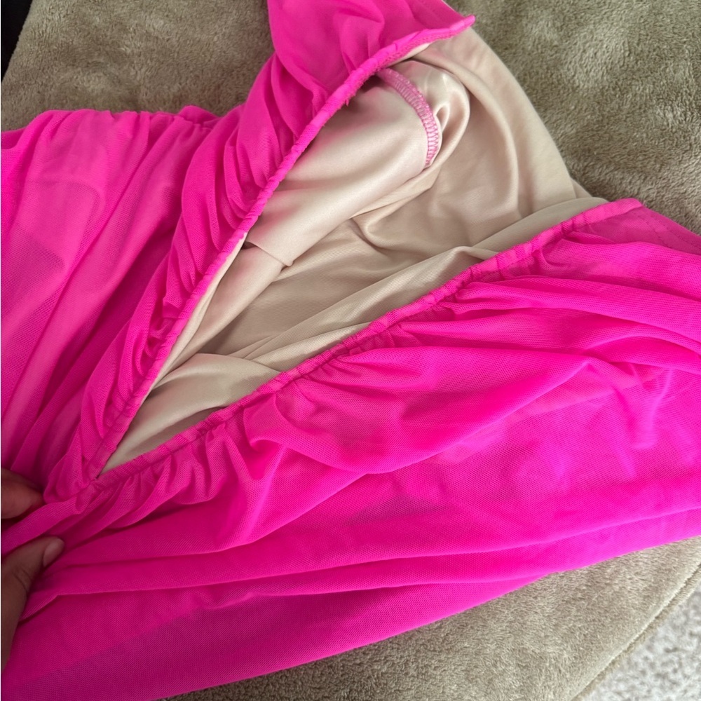 Fashion Nova Pink Ruched Bodycon Dress Spaghetti Strap BOGO - Picture 3 of 3